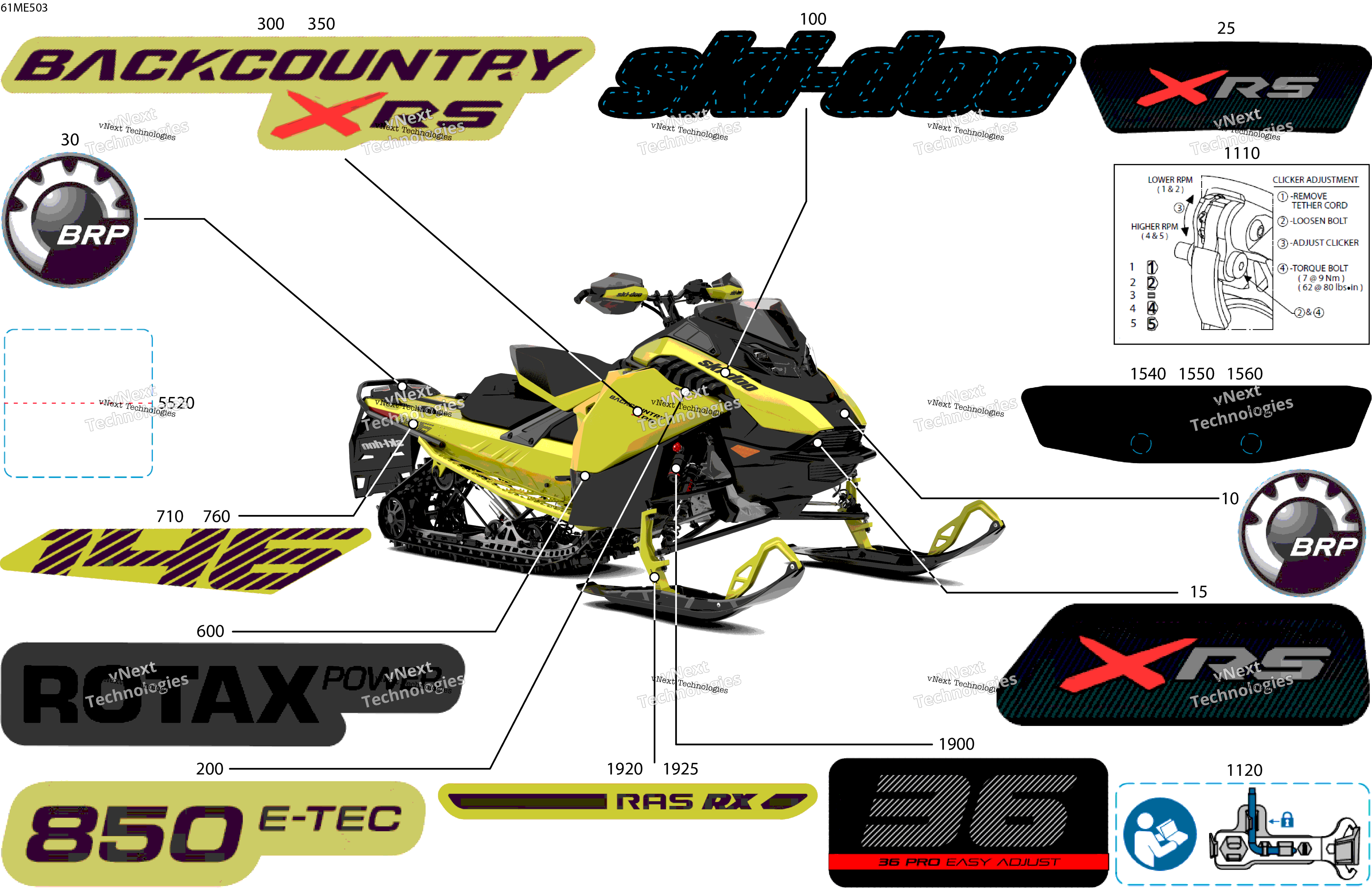 2025 BACKCOUNTRY - 850 E-TEC - X-RS - UYS2 - Flare Yellow HG - 146X15X1.5S Track