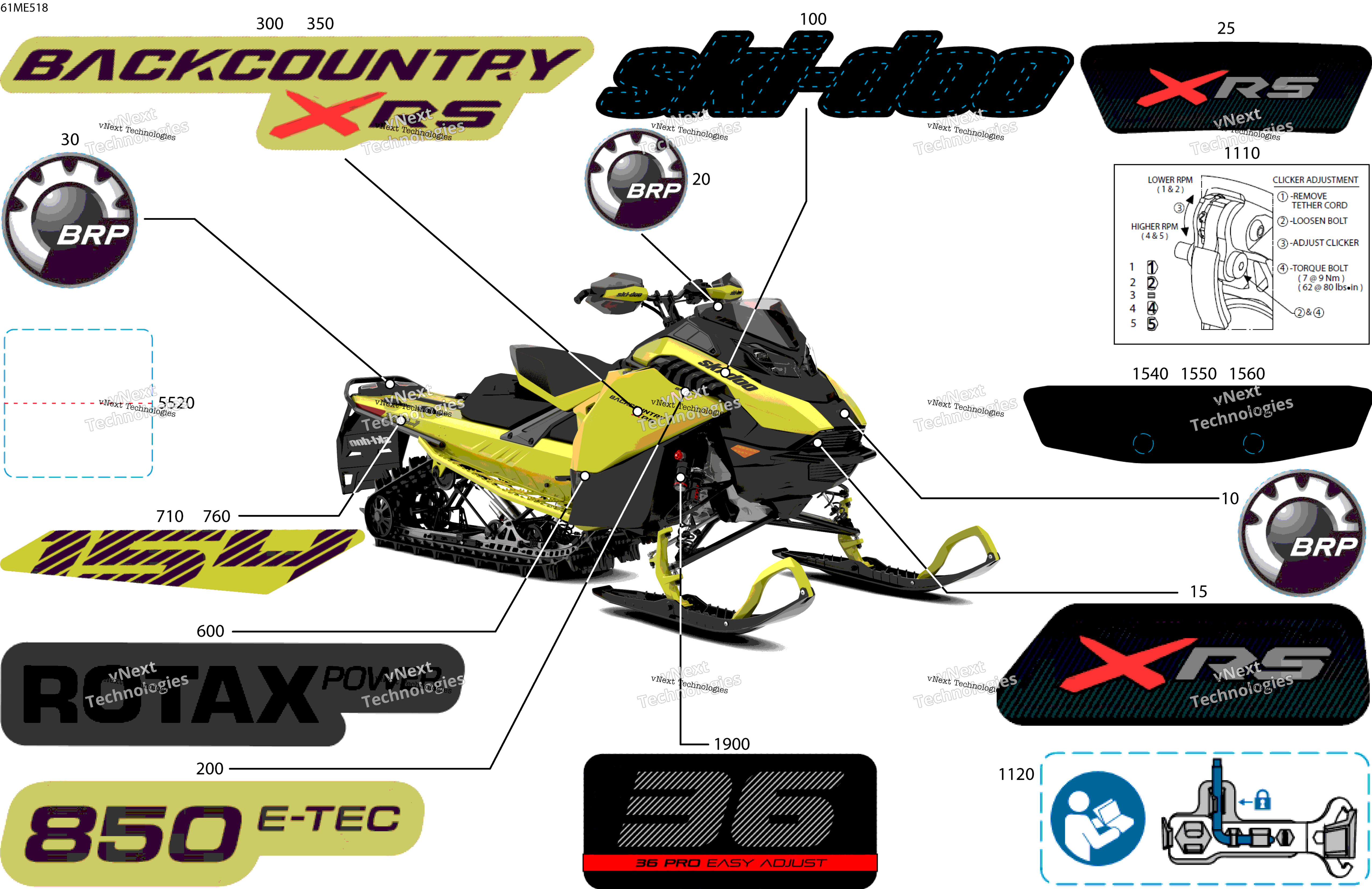 2025 BACKCOUNTRY - 850 E-TEC - X-RS - UZSG - Flare Yellow HG - 154X16X2.0P Track