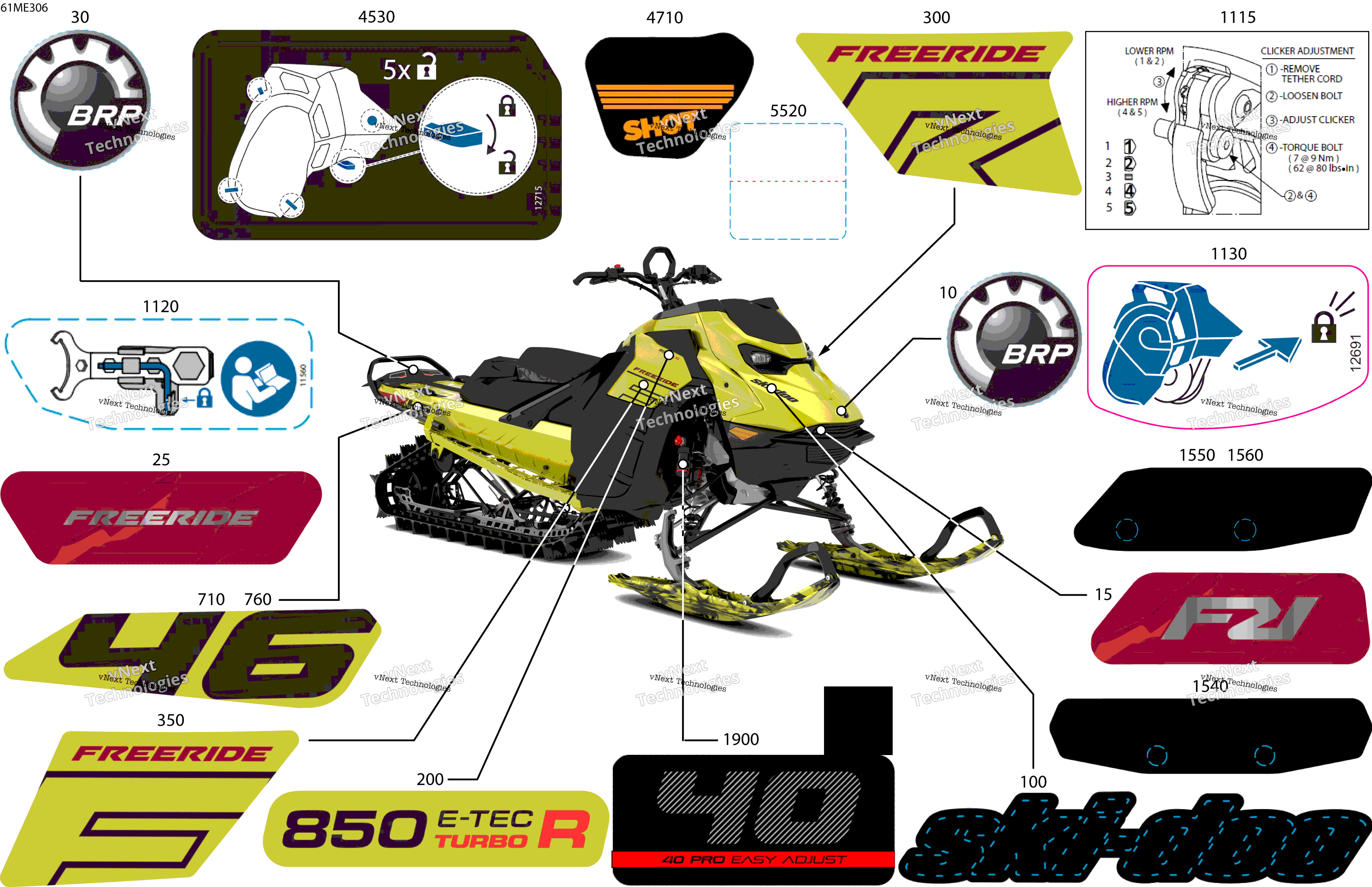 2025 FREERIDE - 850 E-TEC Turbo R - 146 - VKSF - Flare Yellow HG - 146X15X2.5P Track