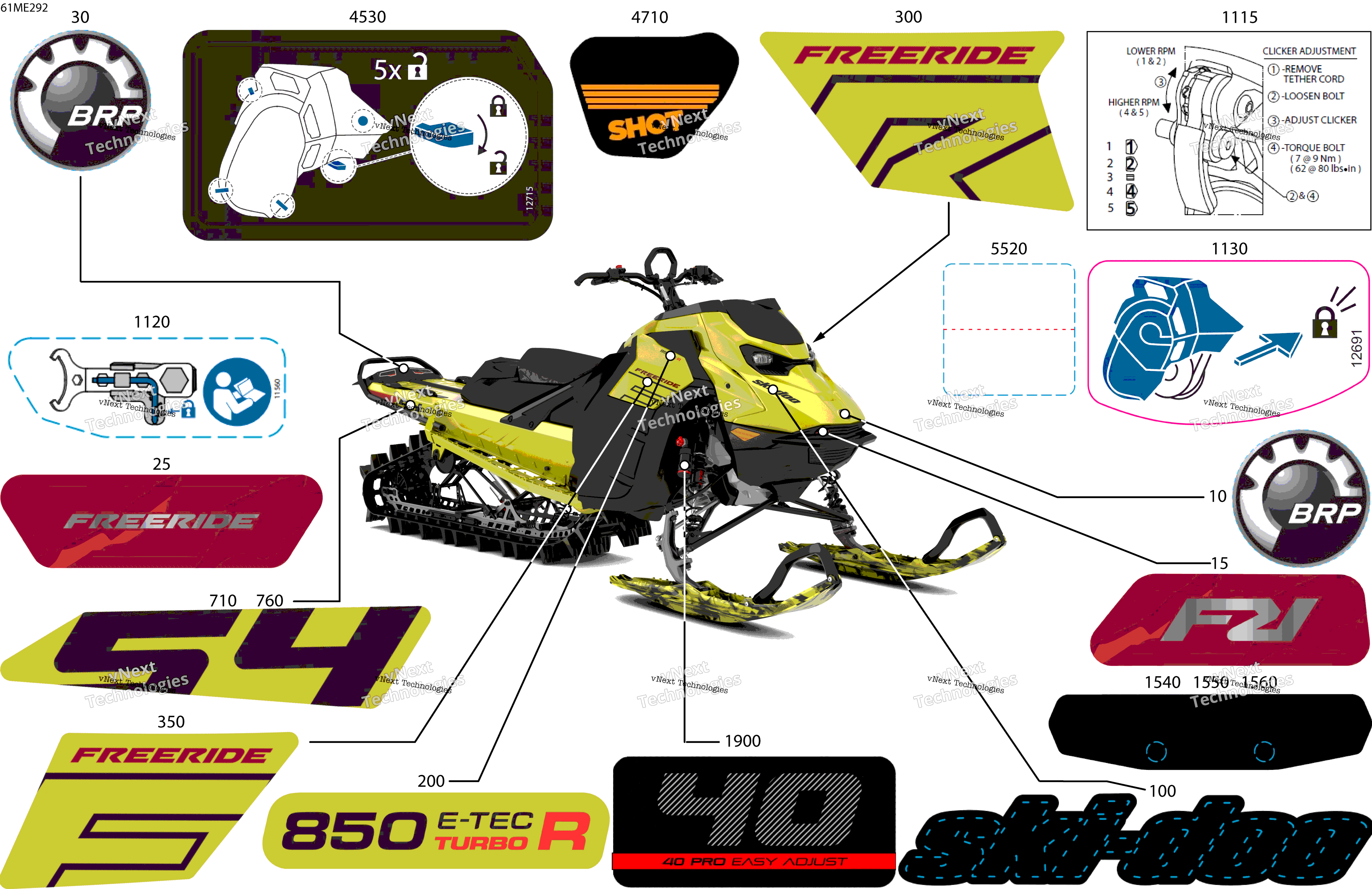 2025 FREERIDE - 850 E-TEC Turbo R - 154 - VDSB - Flare Yellow HG - 154X15X3P4 Track
