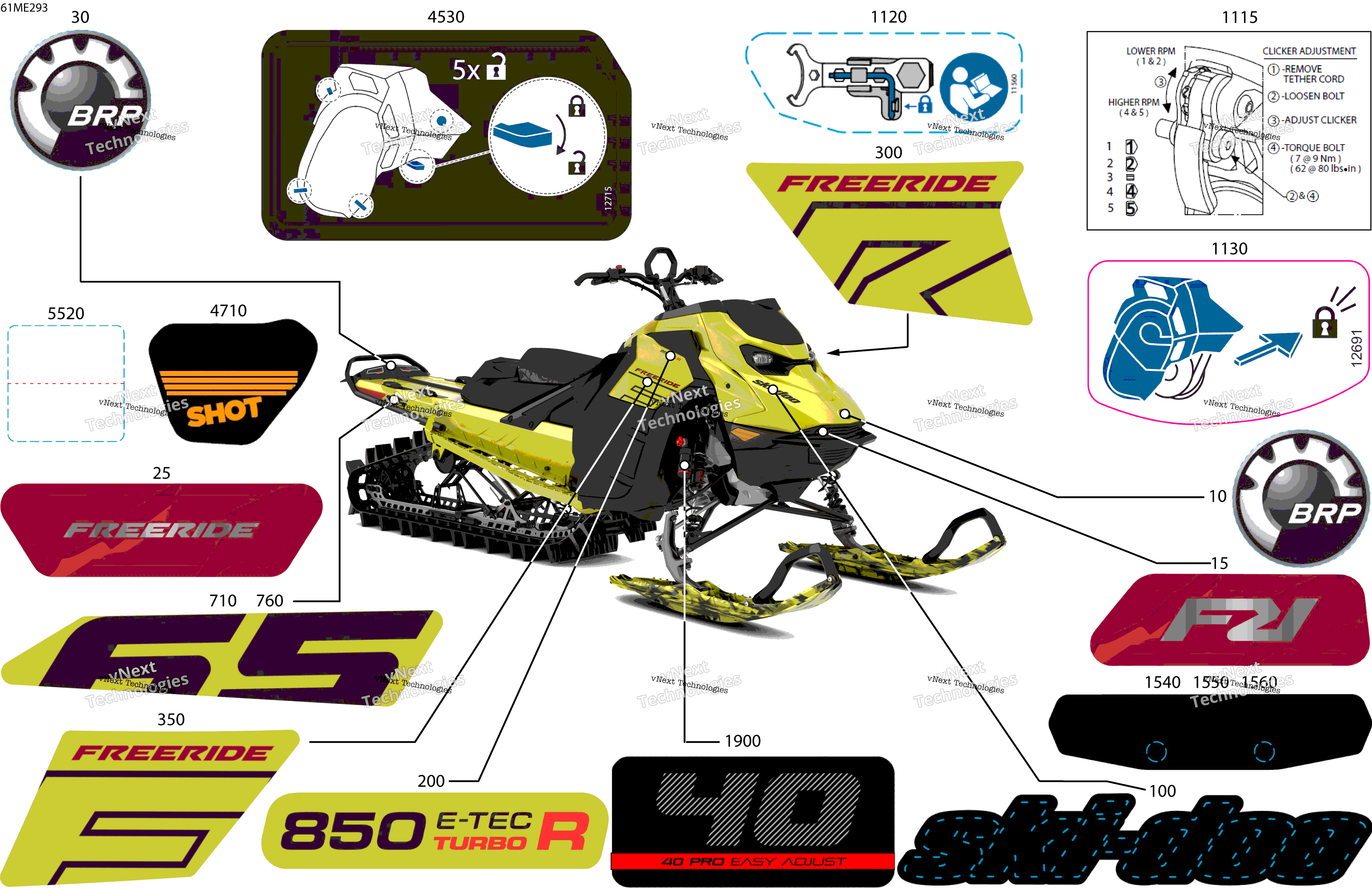 2025 FREERIDE - 850 E-TEC Turbo R - 165 - VDSC - Flare Yellow HG - 165X15X3P4 Track
