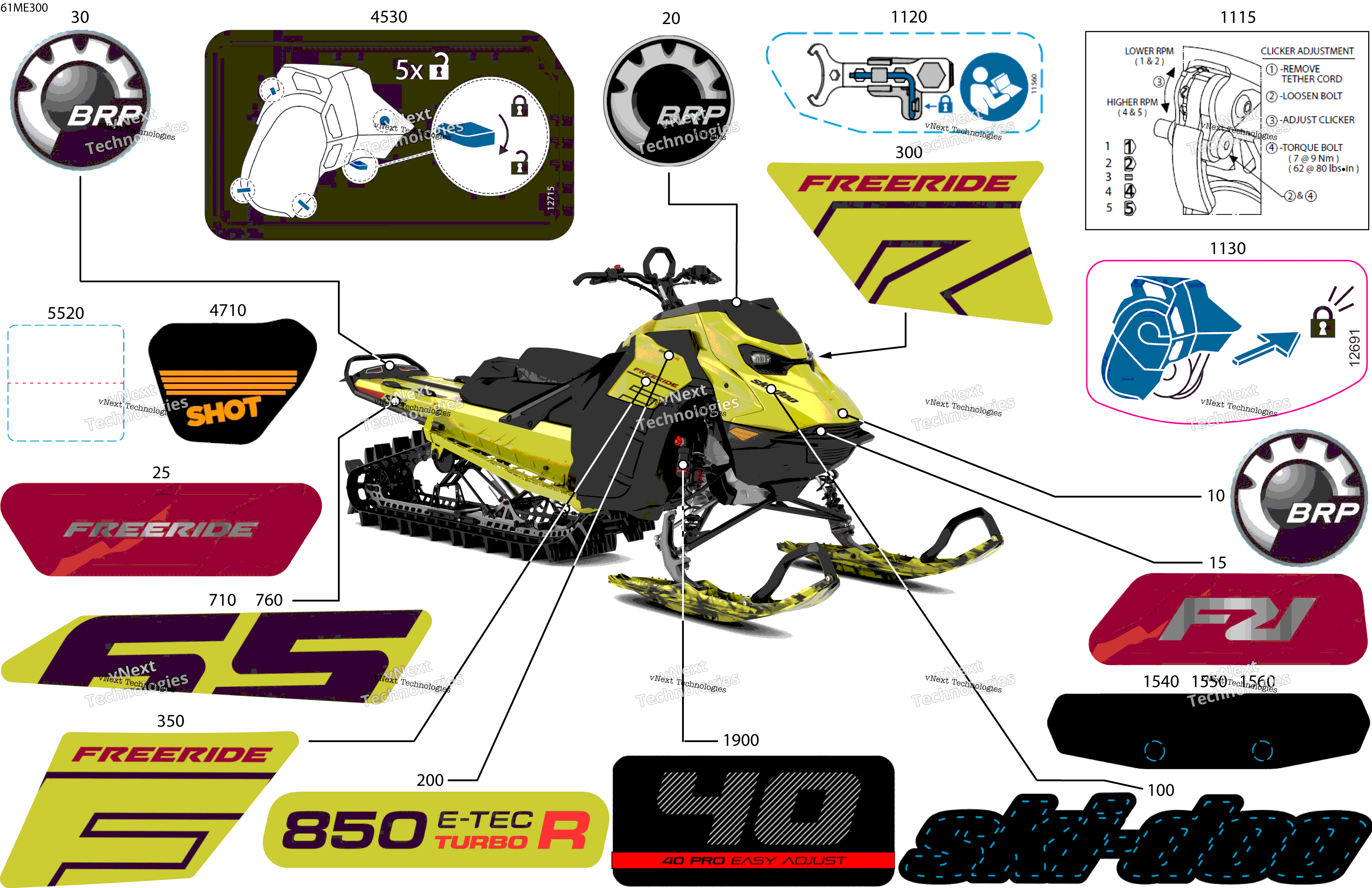 2025 FREERIDE - 850 E-TEC Turbo R - 165 - VDSP - Flare Yellow HG - 165X15X3P4 Track