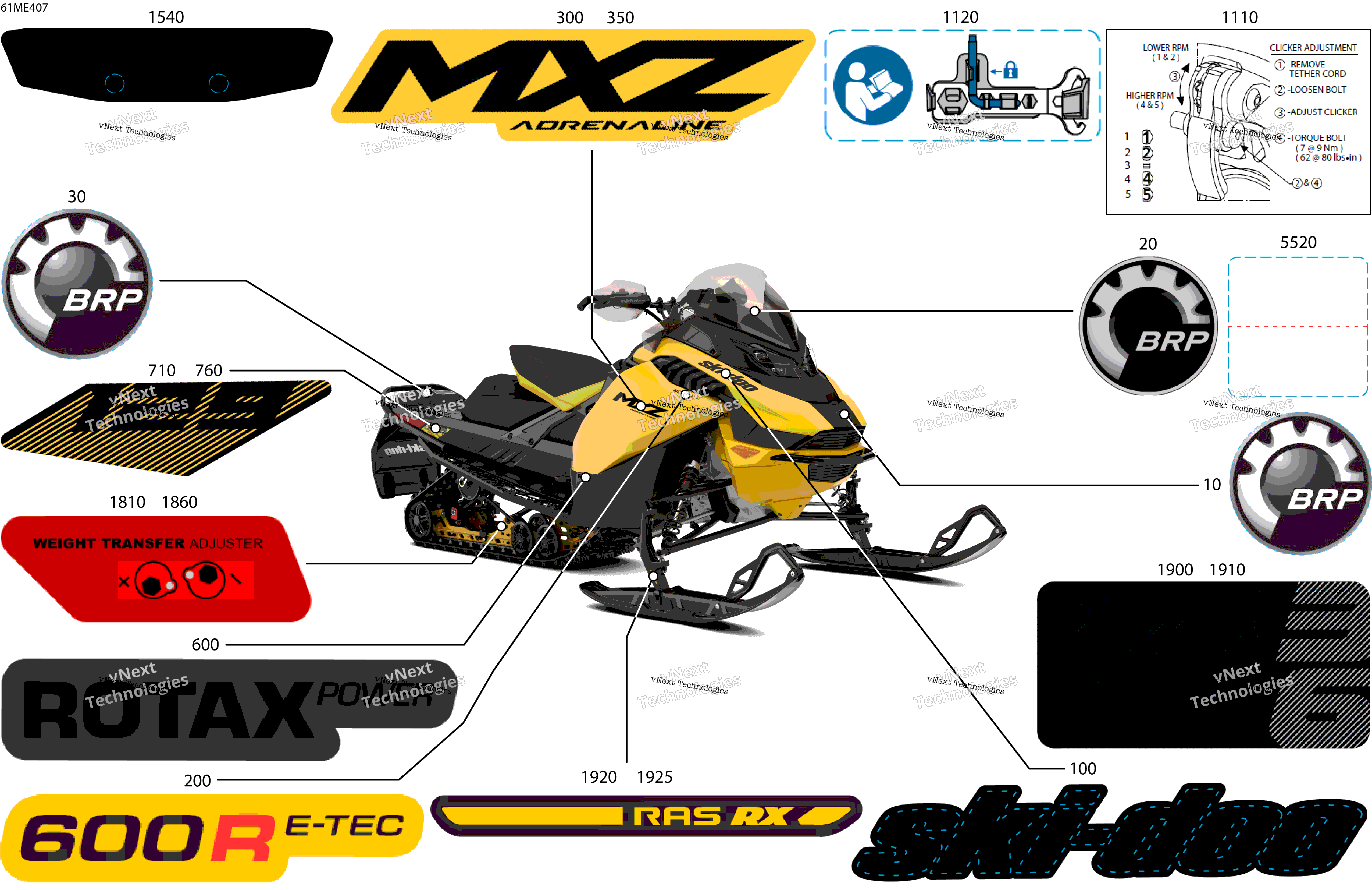2025 MXZ - 600R E -TEC - Adrenaline - BDSG - Neo Yellow - 129X15X1.25RS Track