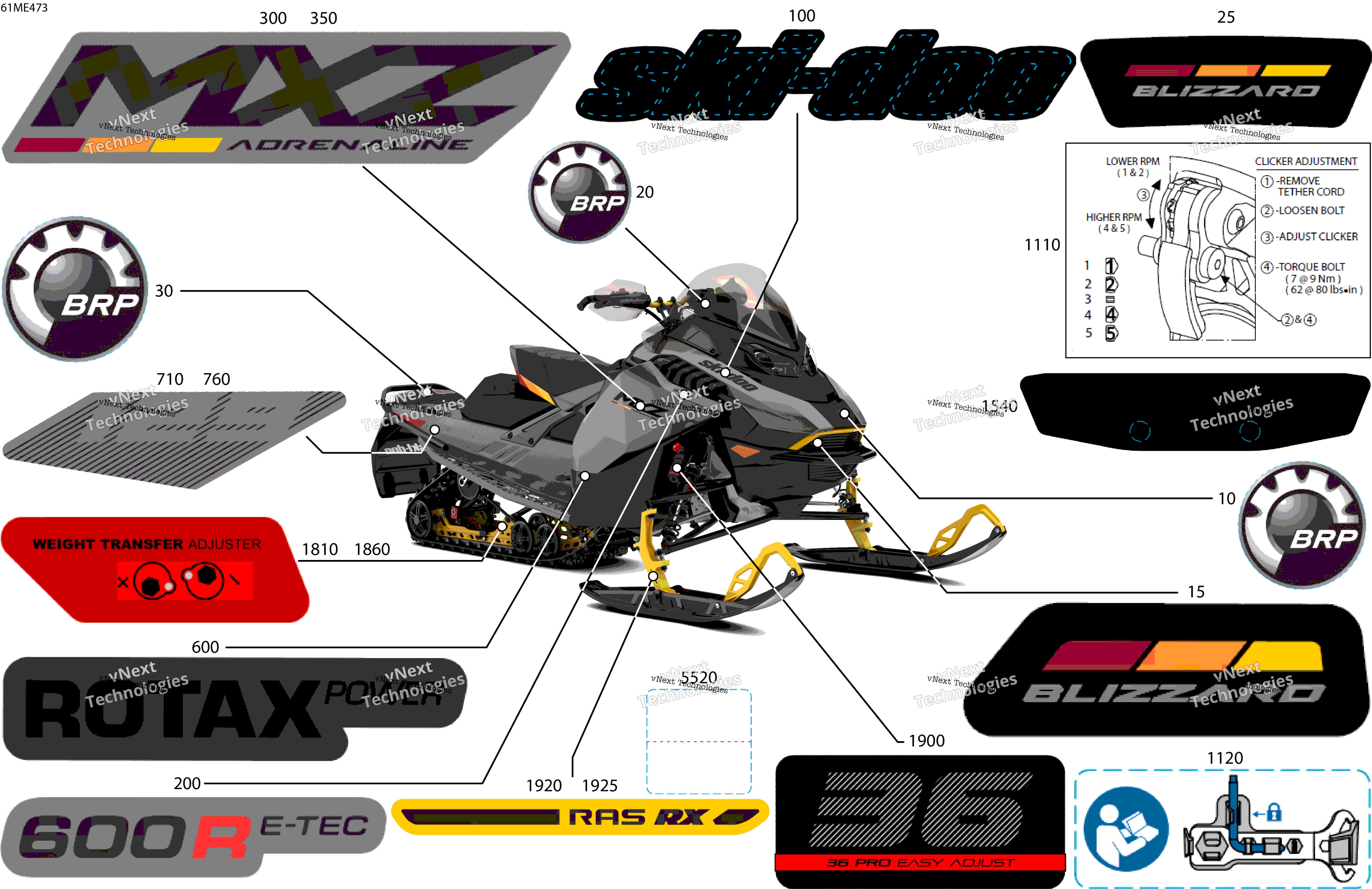 2025 MXZ - 600R E -TEC - Adrenaline with Blizzard Package - UESB - Monument Gray - 129X15X1.25IR Track