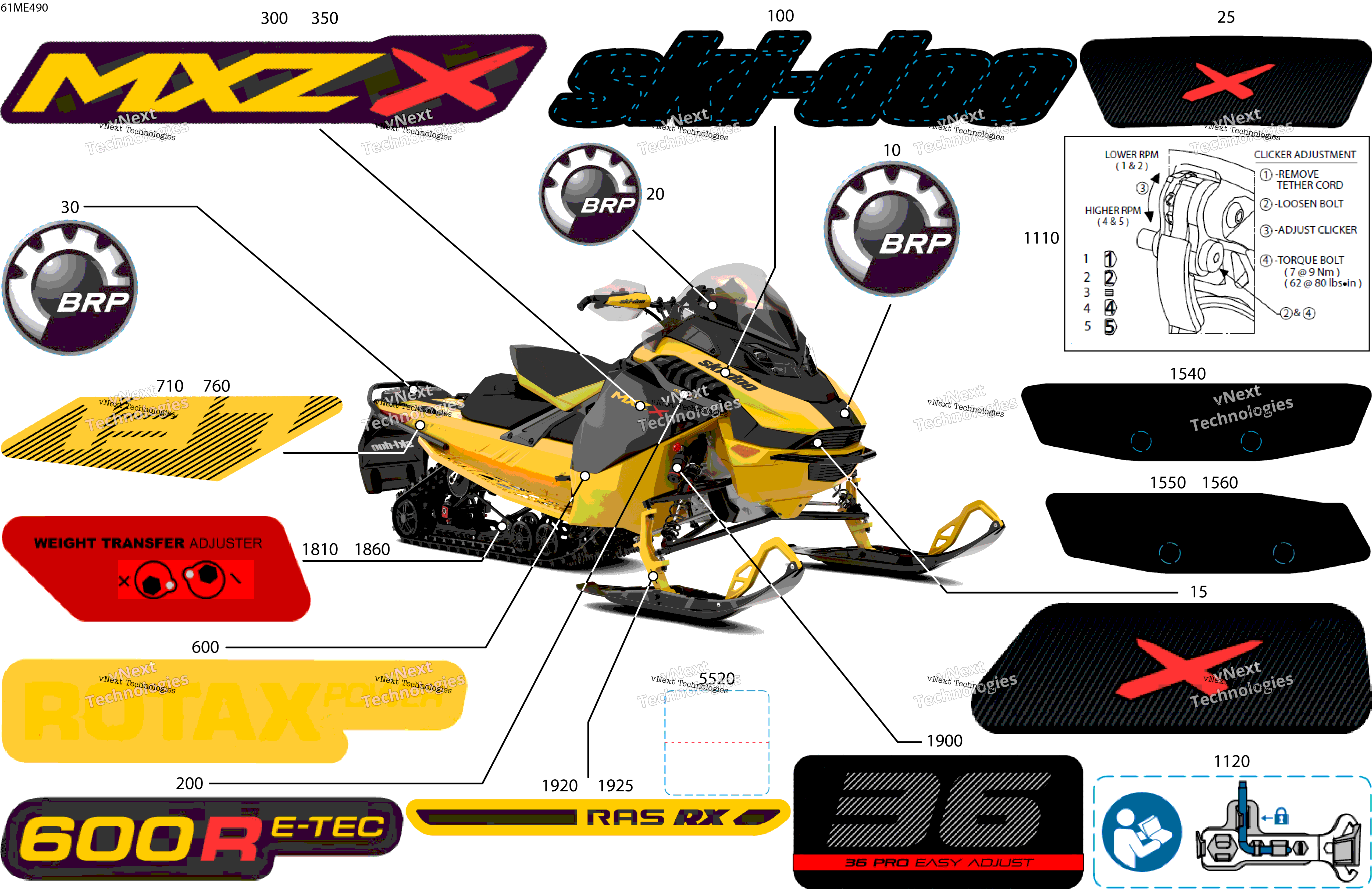 2025 MXZ - 600R E -TEC - X - UVSA - Neo Yellow - 137X15X1.5IR Track