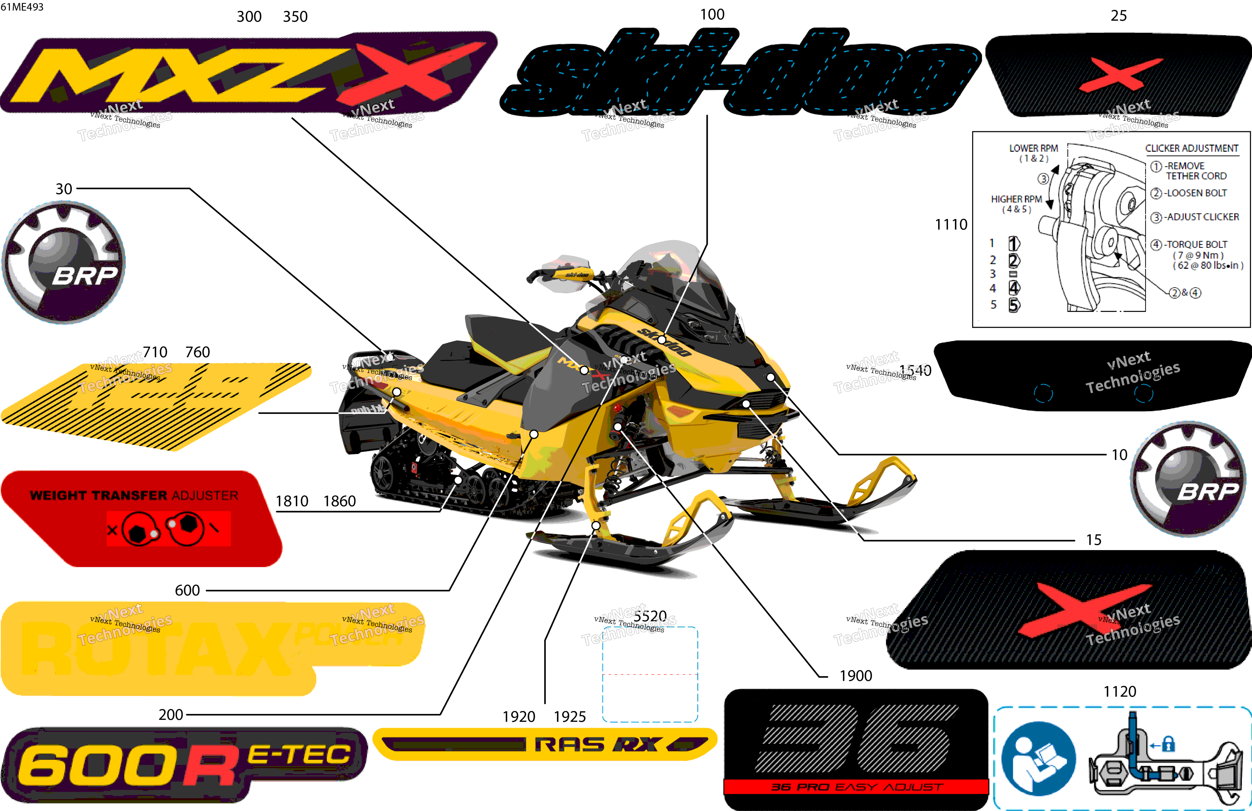 2025 MXZ - 600R E -TEC - X - UVSJ - Neo Yellow - 129X15X1.25IR Track